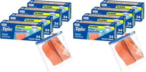 Ziploc Quart Food Storage Freezer Slider Bags, Power Shield Technology for More Durability, 34 Count (Pack of 8)