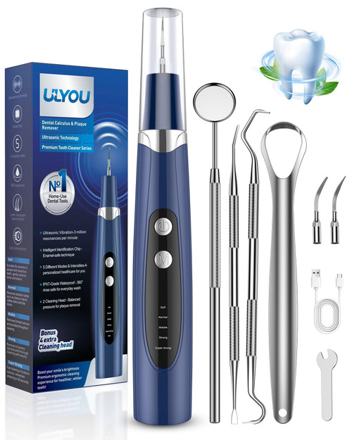 Plaque Remover for Teeth - Tartar Remover for Teeth with LED Light & 5 Modes, Rechargeable Hard Plaque Remover with 2 Replaceable Heads, Ultrasonic Teeth Cleaner Kit for Home Use