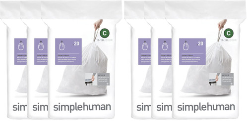simplehuman Code C Custom Fit Liners, Drawstring Kitchen Trash Bags,1-by-1 Mess-Free Dispense, Extra Thick & Double Seamed, 50% PCR Plastic, 10-12 Liter / 2.6-3.2 Gallon, White, 60 Count (Pack of 2)