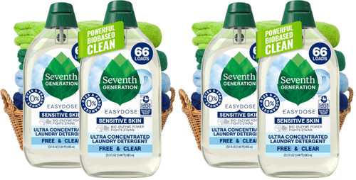 Seventh Generation Laundry Detergent,Ultra Concentrated EasyDose,Free & Clear,23.1 Fl Oz (Packaging May Vary),(Pack of 4)