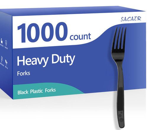 SACATR 1000 Count Black Plastic Forks Heavy Duty, Disposable Bulk Forks, BPA-Free Heat Resistant Cutlery for Restaurant Catering Party Events