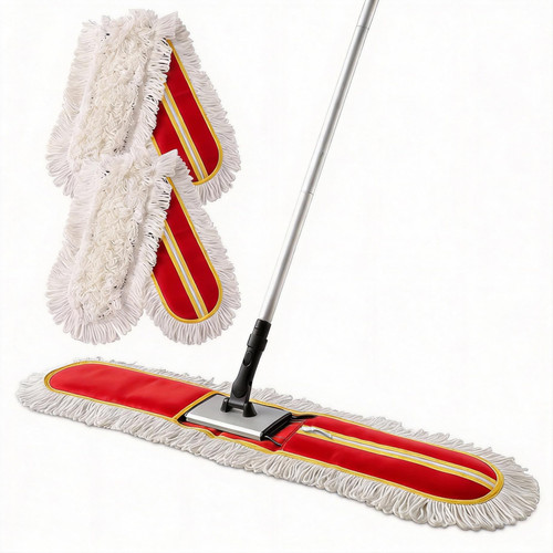 CLEANHOME 36" Commercial Dust Mops for Floor Cleaning Heavy Duty Floor Duster Mop with Long Handle Hotel Gym Household Cleaning Supplies for Hardwood, Tiles, Marble Floors (Red)