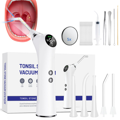 Electric Tonsil Stone Remover – High-Precision & Painless Cleaning, Food-Grade Material, 6 Suction Levels | Tonsil Stone Removal Kit with LED Light, Oral Protection & 11 Attachments