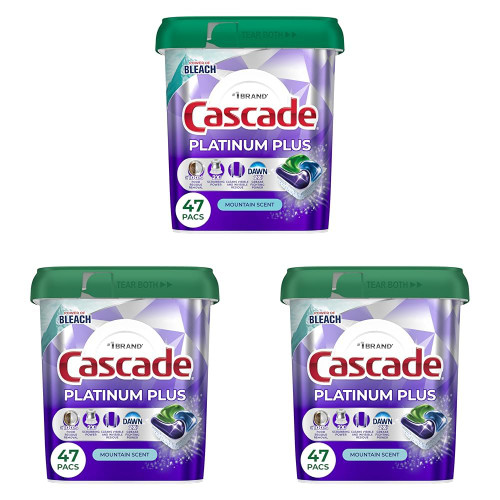 Cascade Platinum Plus Dishwasher Pods, Dishwasher Detergent, Dish Detergent Soap, Mountain, 47 Count (Pack of 3)