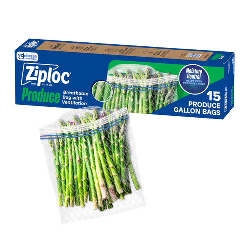 Ziploc Food Storage Produce Bags, Seal Top to Keep and Control Moisture, 15 Count (Pack of 12)