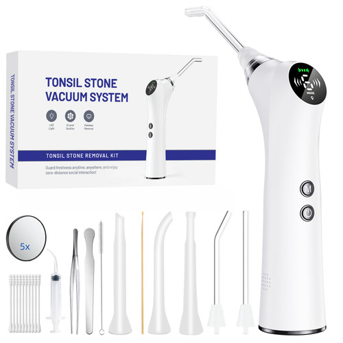Upgraded Electric Tonsil Stone Remover: Painless High-Precision Cleaning, 6 Suction Levels, LED Light, 11 Attachments – Food-Grade & Oral Protection