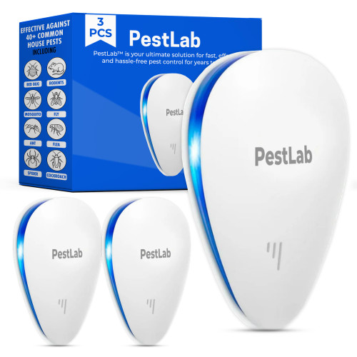 PestLab Ultrasonic Pest Repeller – Indoor Plug In Bug Repellent for Mice, Rodents, Rats, Roaches, Ants, Spiders, Mosquitoes & Bed Bugs – Electronic Pest Control Device with 300 Sq Ft Coverage – 3 Pack
