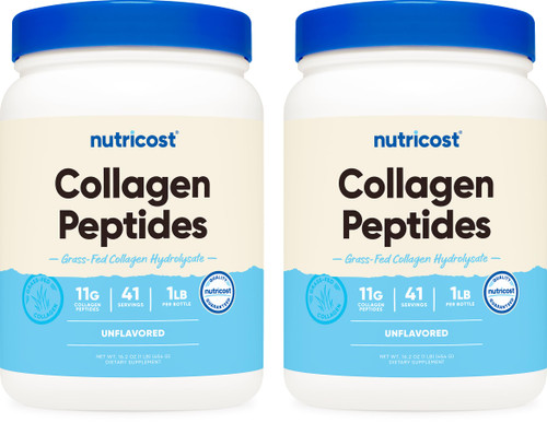 Nutricost Pure Collagen Hydrolysate (Bovine) Powder (2 Pack) - Grass Fed Bovine Collagen, 1LB Per Bottle