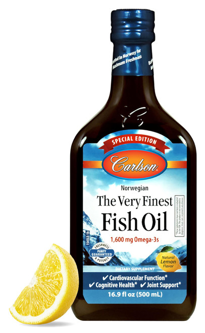Carlson - The Very Finest Fish Oil, Special Edition, 1600 mg Omega-3s, Liquid Supplement, Norwegian Fish Oil, Wild-Caught, Sustainably Sourced Liquid, Lemon, 500 mL (16.9 Fl Oz)