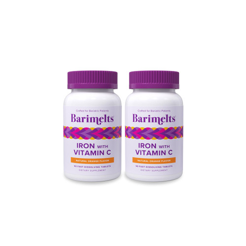 Barimelts Iron with Vitamin C, 180 Fast-Dissolving Tablets (2-Month Supply), Sugar-Free Bariatric Iron Supplement for Women, Natural Orange Flavor​