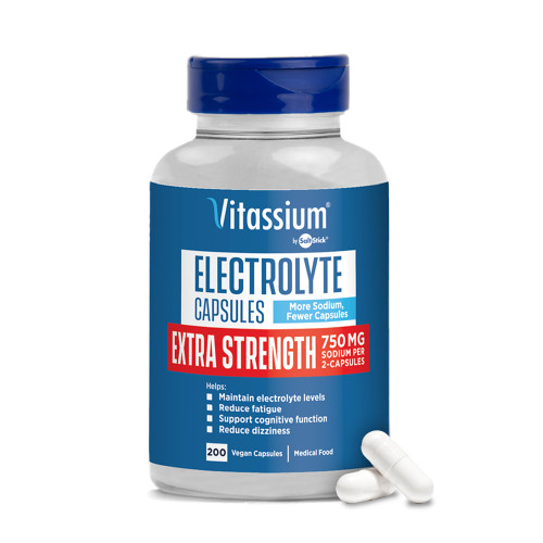 Vitassium Extra Strength Electrolyte Capsules - 750mg of Sodium for The Management of POTS and High Sodium Diets, Unflavored - 200 Salt Pills (Size 00)