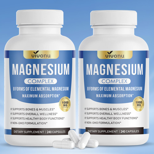 8-in-1 Magnesium* Glycinate, Citrate, Malate, Taurate, Oxide, Carbonate, Aspartate, Orotate (2 Bottle 480 Capsules)