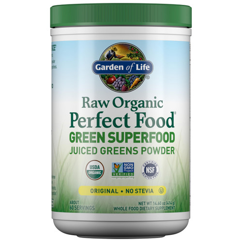 Garden of Life Raw Organic Perfect Food Superfood Juiced Greens Powder, Original Stevia-Free, Dietary Supplement, 60 Servings