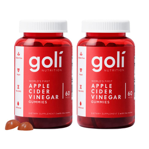 Goli Apple Cider Vinegar Gummies - Worlds First ACV Gummy with Vitamin B12, Beetroot & Pomegranate - Vegan, Non-GMO, Gluten-Free, 120 Count (2 Pack)