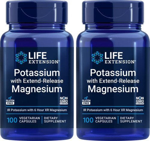 Life Extension 99mg Potassium with Extend-Release Magnesium 250mg, 100 Veg Caps (Pack of 2) - Gluten-Free – Non-GMO – Vegetarian Supplement for Men and Women - Dual-Action Mineral Formula
