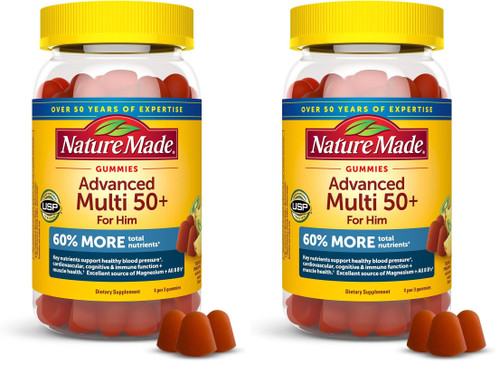 Nature Made Advanced Multivitamin Gummies 50 + for Him, Mens Multivitamins Gummies with Magnesium Citrate, Vitamin D3, Zinc, All 8 B Vitamins, 84 Multi Vitamins, 28 Day Supply,(Pack of 2)