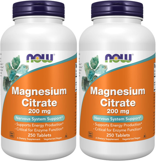 Now Supplements,Magnesium Citrate 200 mg,Enzyme Function*,Nervous System Support*,250 Count (Pack of 2)