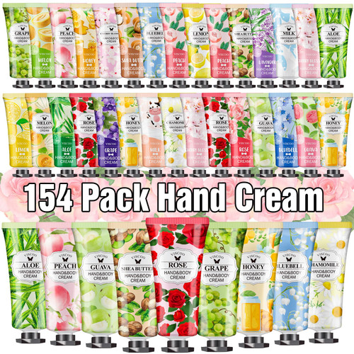 VISCOO 154 Pack Hand Cream Gifts Set for Women, Teacher Appreciation Gift/Graduation Gifts, Moisturizing Mini Hand Lotion Travel Size for Dry Cracked Hands, Birthday Gift