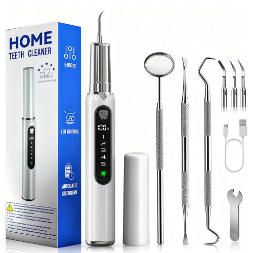 【5 Modes + LED Light】 Home Teeth Whitening Tool-Dental Plaque Remover Kit, Tartar Scraper Dental Cleaning Kit,USB Rechargeable - Includes 4 Replacement Tips,Personal Portable Dental Care Tool
