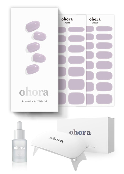 ohora Semi-Cured Gel Nail Strips Value Set (N Cream Lavender Starter Kit) Includes Full Size Lamp and Mini Remover, Salon-Quality, Long Lasting, Easy to Apply & Remove