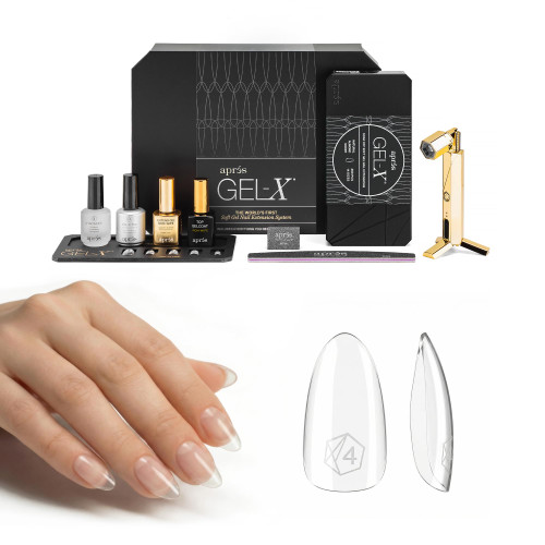 Aprés Gel-X Professional Nail Extension Starter Kit, 14 Sizes 00-9 w/ Half Sizes, Soft Gel-X Tips, HEMA/TPO-Free (Natural Almond Short)