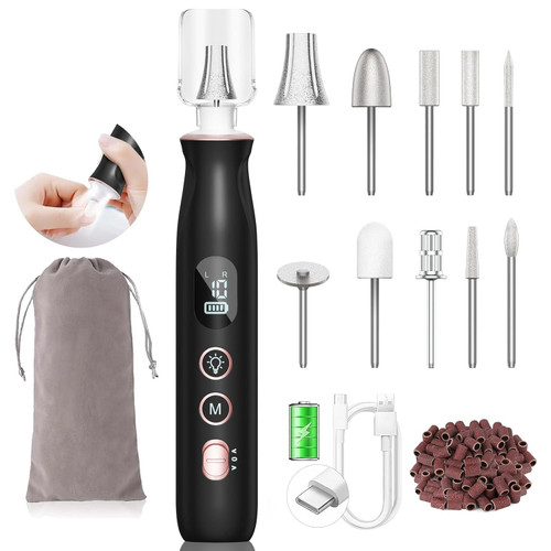 HSKAI Electric Nail File Drill, Cordless Thick Toe Nail Grinding File for Seniors, Rechargeable Nail Filer, Buffer, Sander, Remove Cuticles, Callus, Gifts for Women & Men