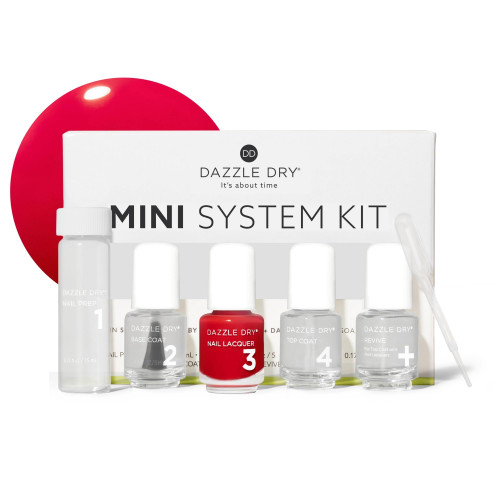 Dazzle Dry Mini Kit 4 Step System - Holly Berry - A semi-sheer true red. Semi-sheer cream. (5 Piece Kit / 5 Manicures)