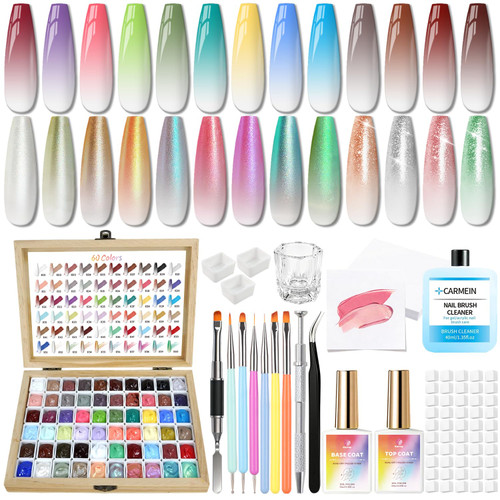 Sponge Pat Gel Polish Palette, 60 Colors Ombre Gel Nail Polish Kit, Gradient Blush Blooming Painting Pigment Patting French Manicure Tools Nails Art DIY Home (60 Colors Set)