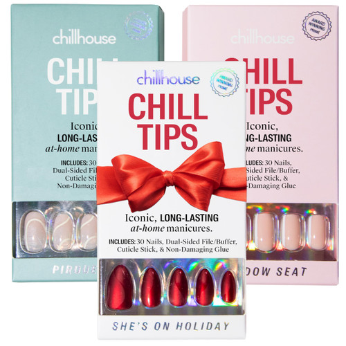 Chillhouse - Chill Tips Press on Nails Kit - She's the Prize Bundle (3-Pack) - 30 Nail Shapes & Sizes - Up to 2 Weeks Wear - Customizable Fit, Reusable - Latina Founded, Women Owned, Beauty, Self Care