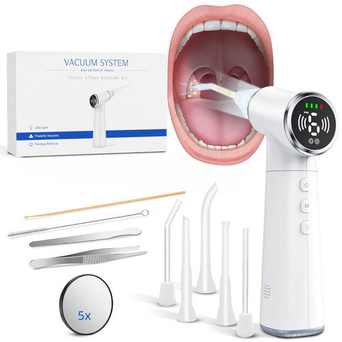 Tonsil Stone Remover Tool with 6-Level Suction for Bad Breath Prevention Dental Care Set – 3Pcs Tartar Scrapers, Plaque Remover & Mirror, 304 Stainless Steel Teeth Cleaning Tools (Black)