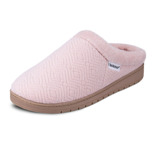 isotoner Women's Indoor/Outdoor Slip-on Diamond Microterry Gemma Clog Slippers with Memory Foam Comfort, Evening Sand, 7.5-8