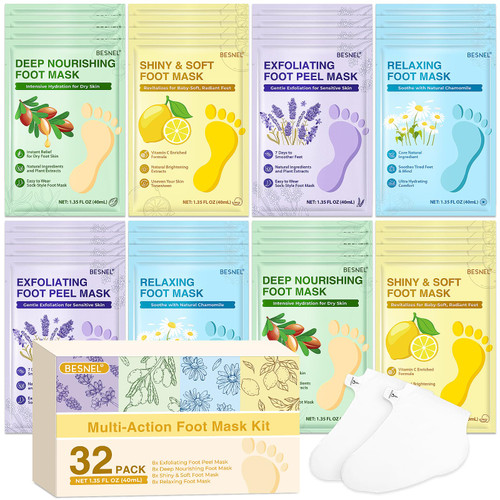 32 Pack Moisturizing Foot Mask,Hydrating Foot Masks for Dry Cracked Feet,Soothing Dry Skin Moisturizer Socks for Baby Soft Feet,Teacher Appreciation Gifts,Foot Care Spa Gifts for Women Men(4 Styles)