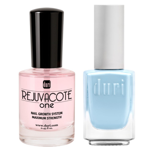 Duri Rejuvacote 1 Nail Growth System + 107S Cloud True Blue Nail Polish Bundle - Nail Strengthener & Pastel Baby Blue Glossy Color Duo, Healthy Manicure Set, 0.45 Fl Oz Each
