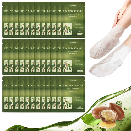TEAWOO 36 Pairs Moisturizing Foot Masks with Shea Butter, Jojoba Oil, Vitamin E & Urea, Hydrating Foot Mask for Dry Cracked Feet, Moisturizing Socks, Foot Care Spa Gifts, Bulk Gifts for Women & Men