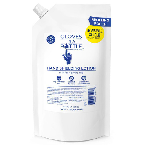 Gloves In A Bottle 32 oz Refill Pouch – Bulk Hand & Body Moisturizer for Dry, Cracked, Itchy, Irritated Skin – Unscented Shielding Lotion, Deep Hydration, Non-Greasy, Travel & Workplace Refill Size