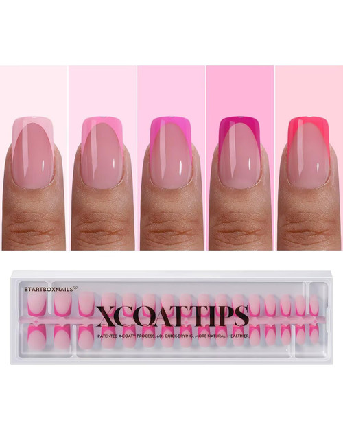 BTArtboxnails French Tip Press On Nails - Pink Short Square Press On Nails, Soft Gel Nail Tips, 160Pcs Soak Off Acrylic Fake Nail Extension in 16 Sizes