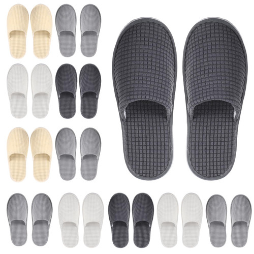 Geyoga 12 Pair House Slipper for Guest Non Slip Disposable Slipper for Travel Washable Reusable Closed Toe Hotel Bridesmaid Indoor Spa Wedding Party Shoeless Home(White, Black, Gray, Beige,L)