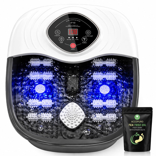 ACCOPURO Foot Spa Bath Massager with Heat, UV Ozone & Oxygen Bubbles, Shiatsu Rollers Epsom Salt Temperature Control, Relieves Stress and Feet Pain - Home Pedicure Soaking Tub Gift for Women/Men