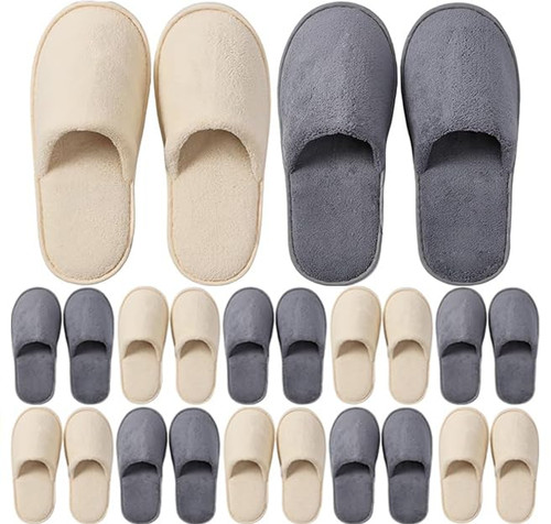 DECOUE 12 Pairs Disposable Slippers for Guest, Non Slip Spa Slippers Washable Reusable House Slippers for Women Men, Breathable Indoor Slippers for Hotel, Travel, Bedroom,Shoeless Home (Coral Fleece)