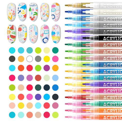 IONSGAKO 48 Colors Nail Art Pens Set, Nail Polish Pens Quick-Drying Acrylic Paint Markers Nail Art Drawing Painting Liner Pens Kit for Home DIY Nail Art Design Manicure Tools