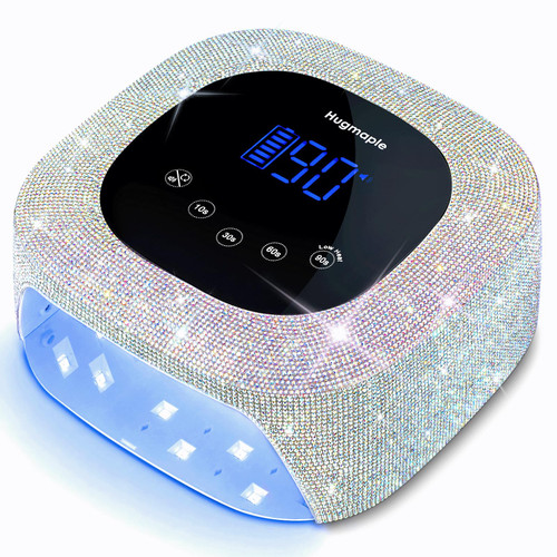 HUGMAPLE Cordless UV LED Nail Lamp with Sparkling Silver Diamond, 72W Rechargeable Nail Dryer for Gel Nails, Fast Curing Light with 4 Timer Settings, Mirror Base, Touch Control for Salon & Home