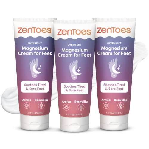ZenToes Magnesium Cream with Arnica | Relaxation Support & Moisturizing Foot Cream for Legs & Calves | Magnesium Lotion for Feet & Sleep Support | Relaxing Nighttime Foot Balm | 4.2oz, Pack of 3