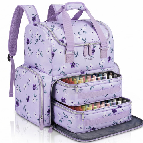 YOREPEK Nail Polish Organizer Case Backpack, Holds 96 to 100+ Bottles (15ml/0.5 fl.oz), Large Nail Organizers and Storage Bag for Supplies & UV Lamp, Nail Tech Gifts for Manicurist, Purple Floral