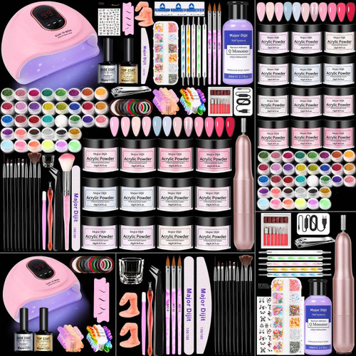 Acrylic Nail Kit with Drill and 12 Color Powder for Beginners