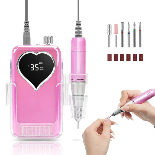 Electric Nail Drill Professional: Rechargeable Nail File with Bits for Acrylic Gel Nails, Professional Nail Drill Manicure Pedicure Polishing Shape Tools for Home Salon