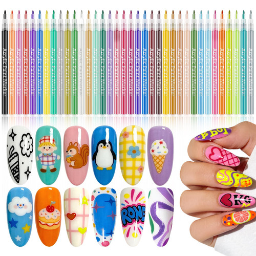36 Colors Nail Art Pens Set, 3D Nail Polish Pens Quick-Drying Acrylic Paint Markers For Nail Art Drawing Painting Nail Point Dotting Liner Pen, Nail Design Kit Manicure Tools Home & Salon DIY
