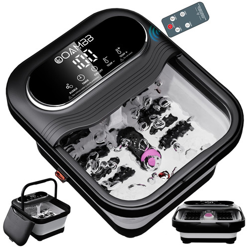 OOAMBB Collapsible Foot Spa with Heat, Bubble and Temp Control, Remote, Foot Bath Massager with XL Touch Screen and Massage Rollers, Foot Soaking Tub, Pedicure Foot spa for Stress Relief (Black)