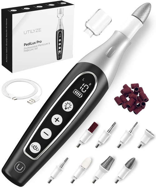 UTILYZE PediLux Pro Professional Manicure Pedicure Kit, Thick Toenail Grinder, Cordless Electric Nail File Drill, Toe Nail for Dremel Tool, Filer, Sander, Remove Callus for Humans, Men, Women, Seniors