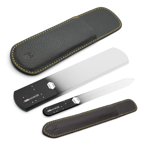 Germanikure Glass Nail File Set - Professional Manicure & Pedicure Kit - Ethically Made in Czech Republic - 2 Pc Black Pedicure Set