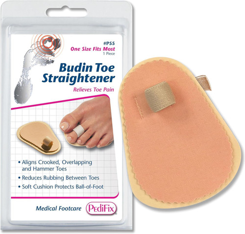 Pedifix Budin Toe Straightener – Hammer Toe Corrector with Soft Metatarsal Cushion Pad for Crooked, Curled & Overlapping Toes – Cushioned Toe Alignment Support – Fits Left or Right Foot